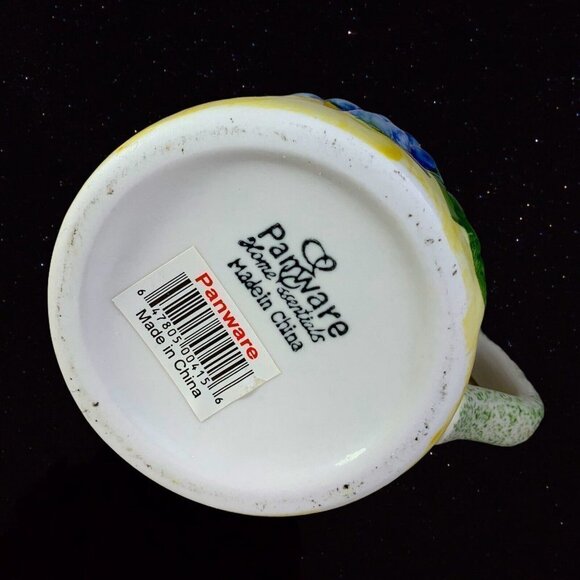 Panware Pitcher Studio Art Pottery Jug Yellow and Grapes 3.75”T 5.5”W - Picture 6 of 6